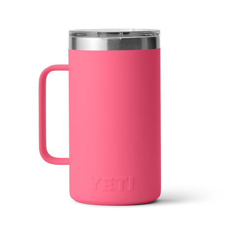 YETI Rambler 24 oz mug tropical pink dishwasher safe for easy cleaning.