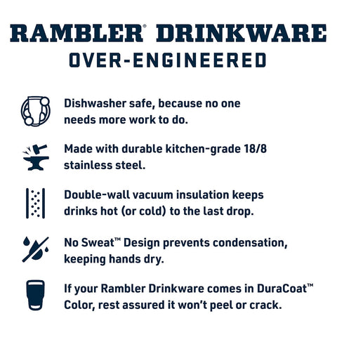 YETI Rambler 18-8 stainless steel resists dents and drops