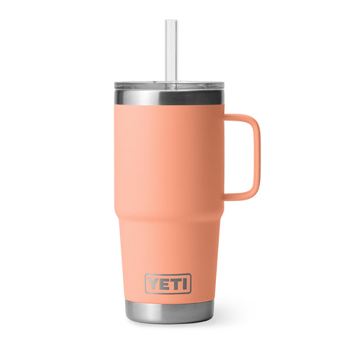 YETI Rambler 25 oz tumbler with handle for a comfortable grip on outdoor adventures.