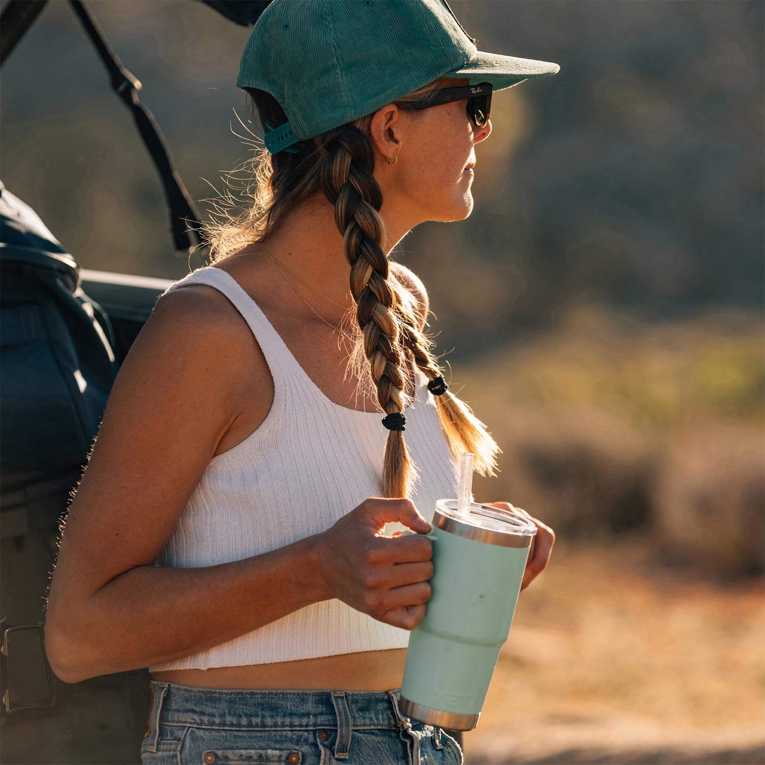 YETI Rambler 25 oz tumbler with straw lid for mess-free sipping on the go.