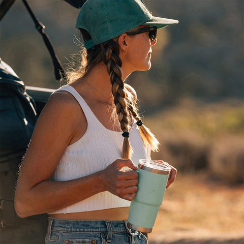 YETI Rambler 25 oz tumbler with straw lid for mess-free sipping on the go.