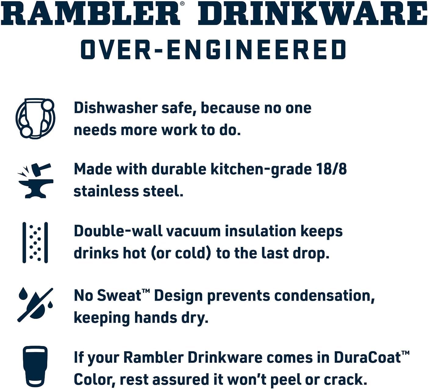 YETI Rambler 26 oz bottle with 18/8 stainless steel construction for durability.