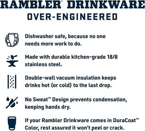 YETI Rambler 26 oz bottle with 18/8 stainless steel construction for durability.