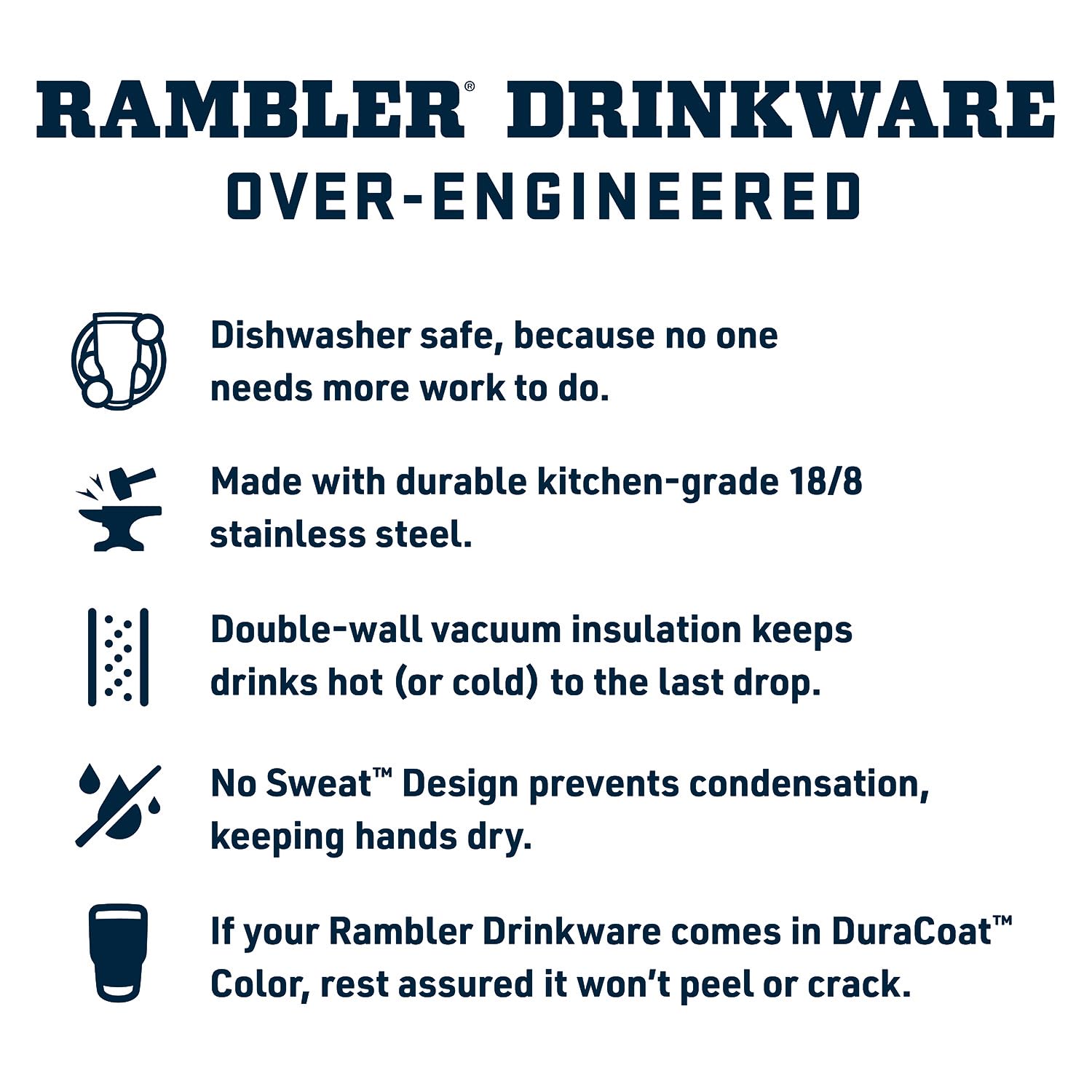 YETI Rambler 26 oz bottle no-sweat exterior stays dry to the touch.