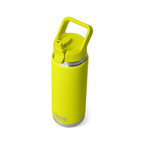 YETI Rambler 26 oz bottle in Firefly Yellow with durable stainless steel construction.