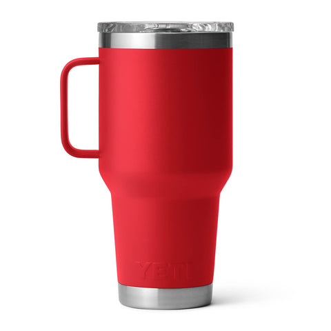 YETI Rambler 30 oz Travel Mug Rescue Red dishwasher-safe symbol highlighted for simple cleanup.