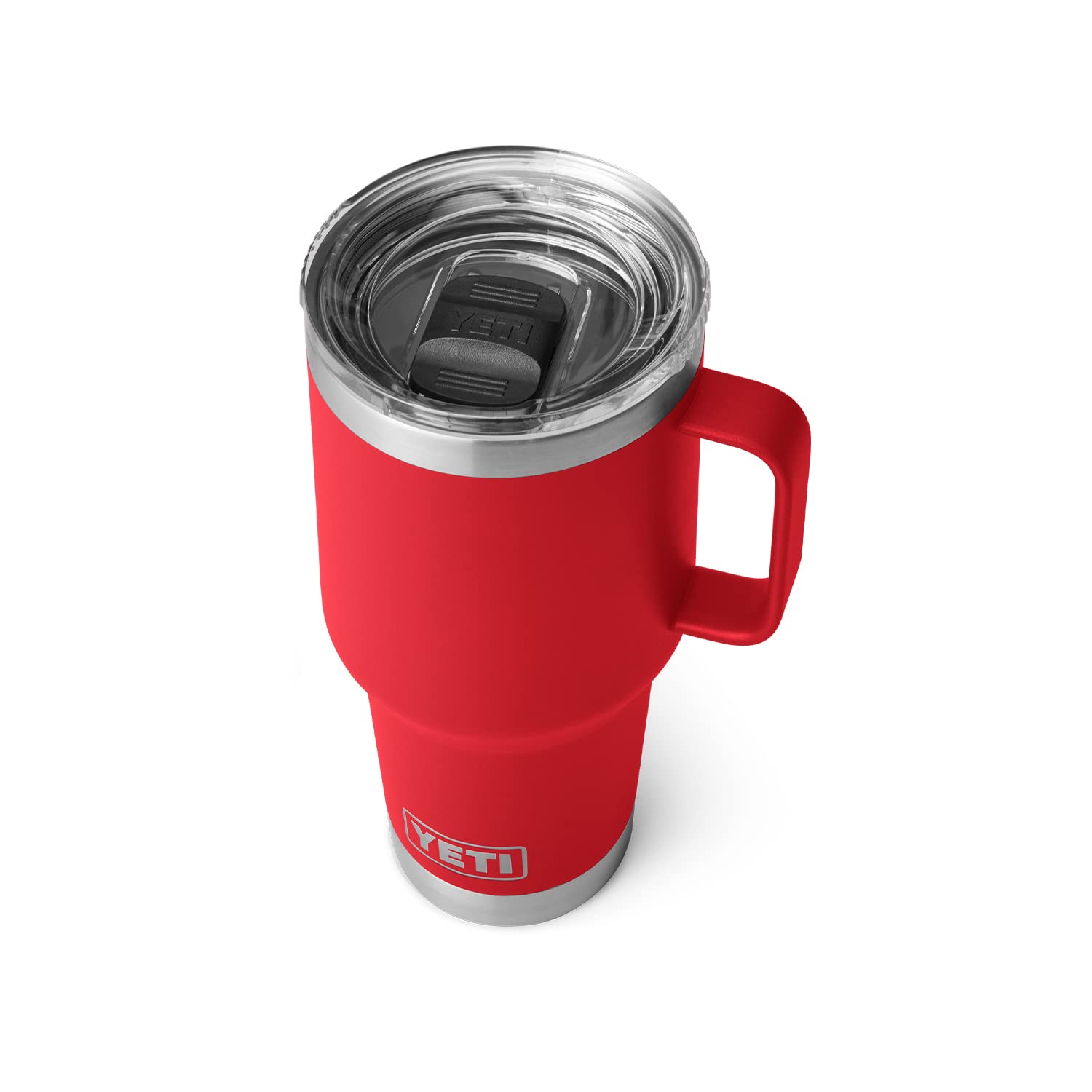 YETI Rambler 30 oz Travel Mug Rescue Red front view, durable stainless steel for rugged days.