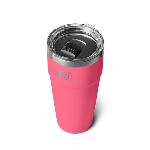 YETI Rambler 30 oz stackable tumbler in tropical pink keeps drinks cold on the go.