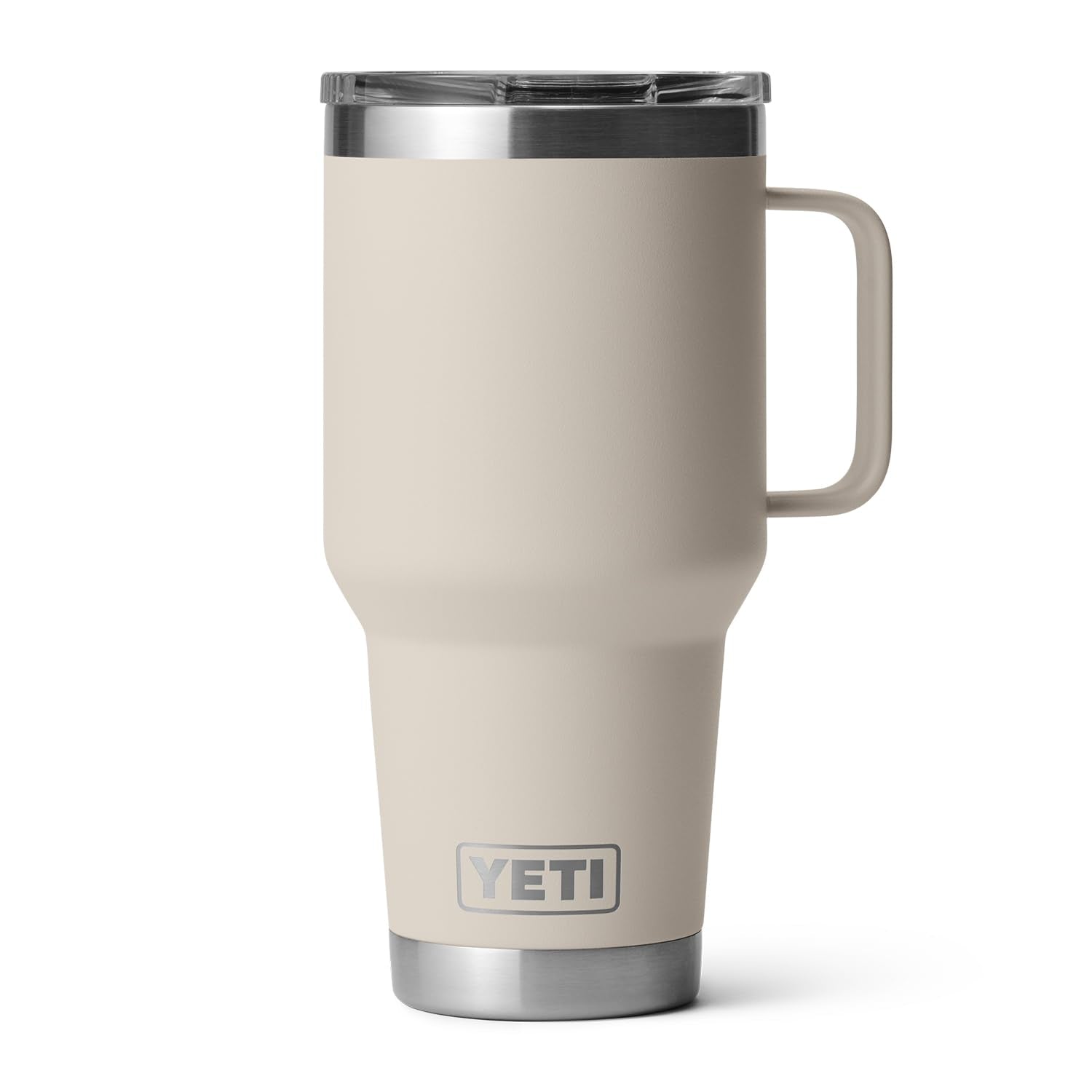 YETI Rambler 30oz Travel Mug, stainless steel body, dent-resistant construction.