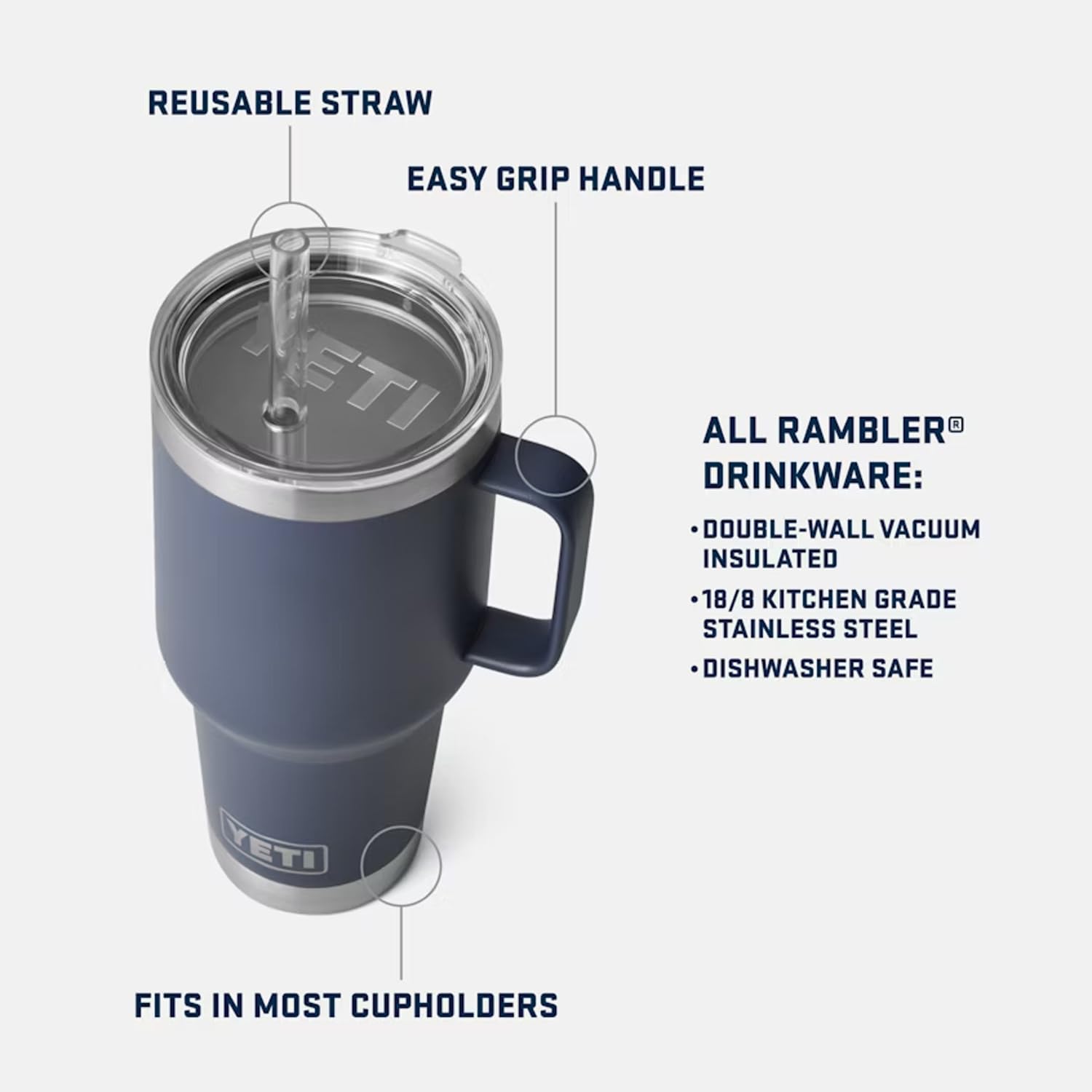YETI Rambler 35oz double-wall vacuum insulation keeps drinks cold