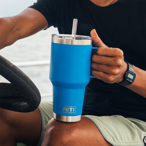YETI Rambler 35 oz with straw lid in use for on-the-go hydration.