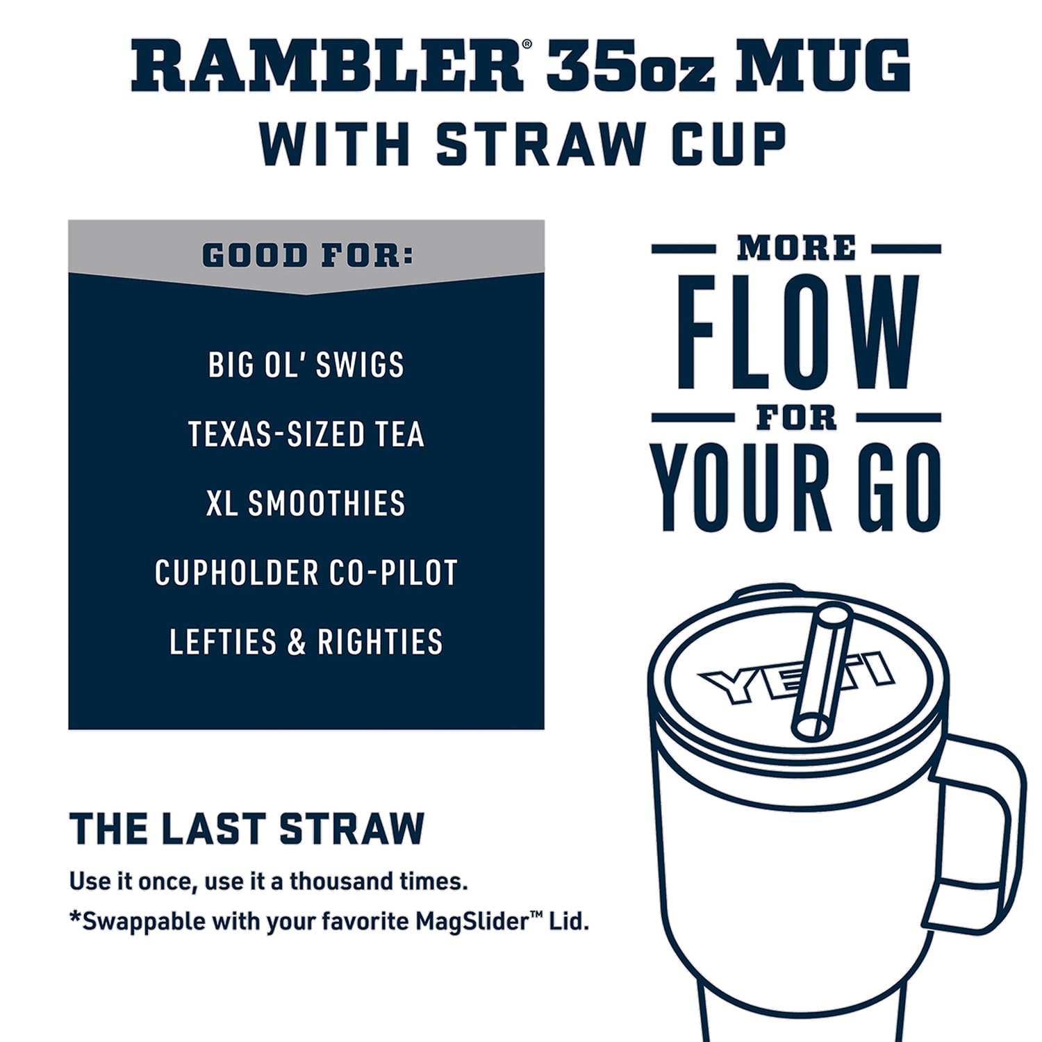 YETI Rambler 35 oz tumbler with vacuum insulation preserves cold drinks for hours.