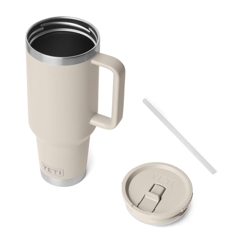 YETI Rambler 40 oz Travel Mug showing cup holder compatibility in a car