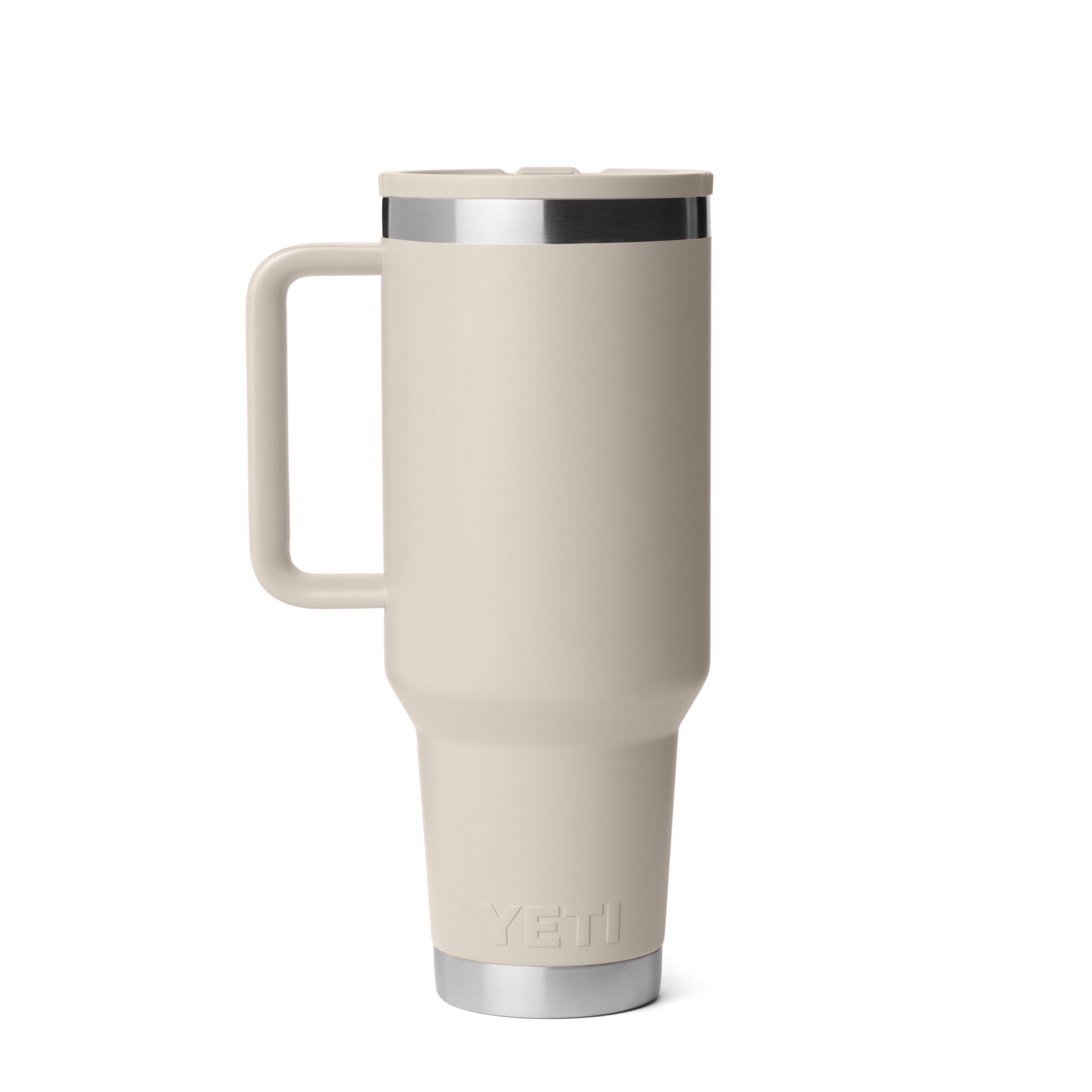 YETI Rambler 40 oz Travel Mug highlighting the easy-grip handle for comfort