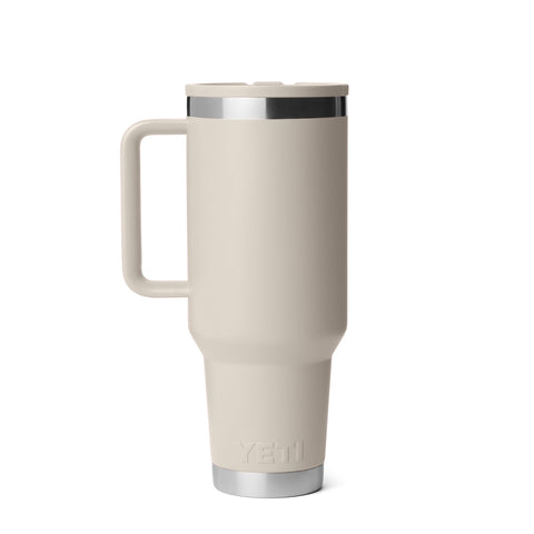 YETI Rambler 40 oz Travel Mug highlighting the easy-grip handle for comfort