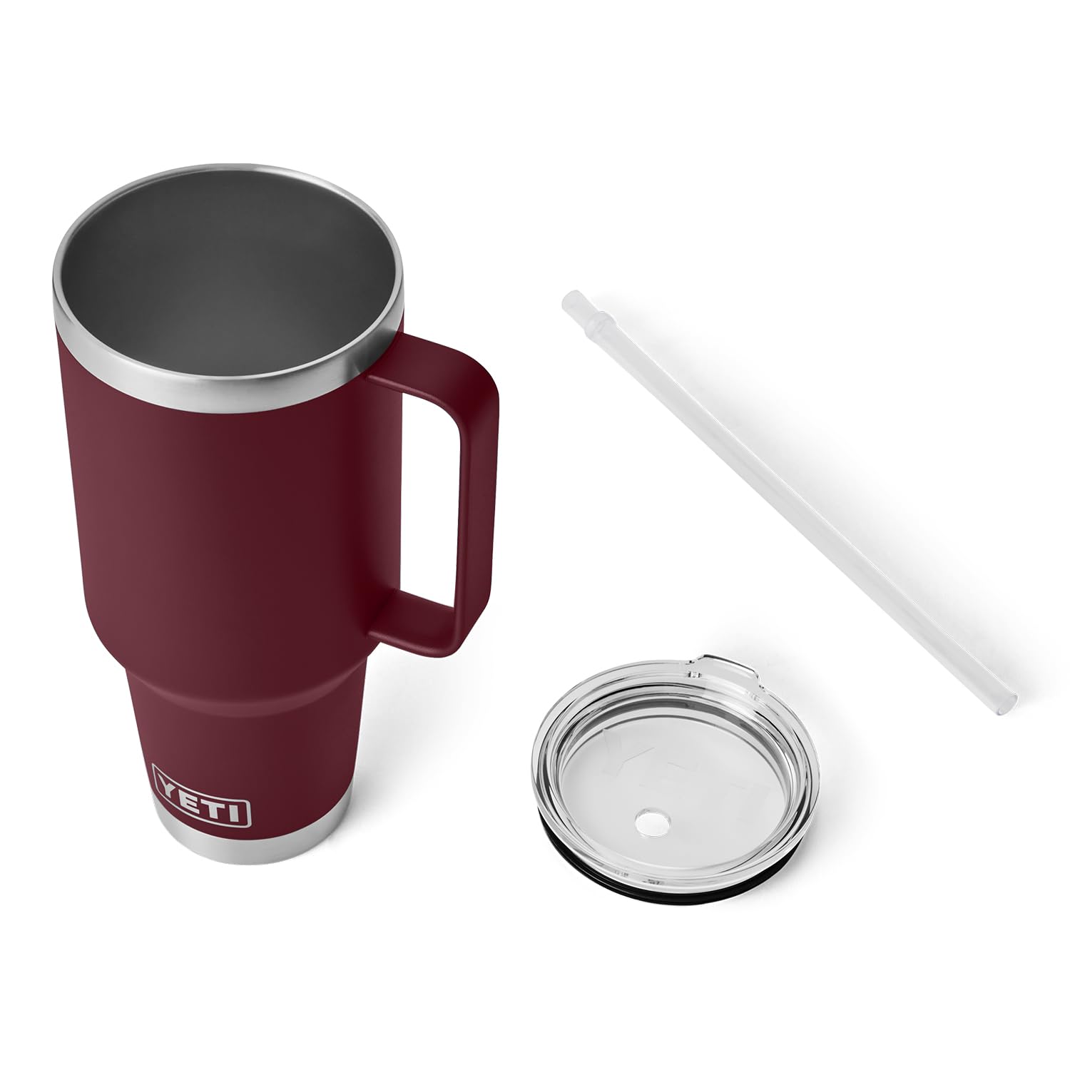 YETI Rambler straw lid with stopper keeps straw secure during travel.
