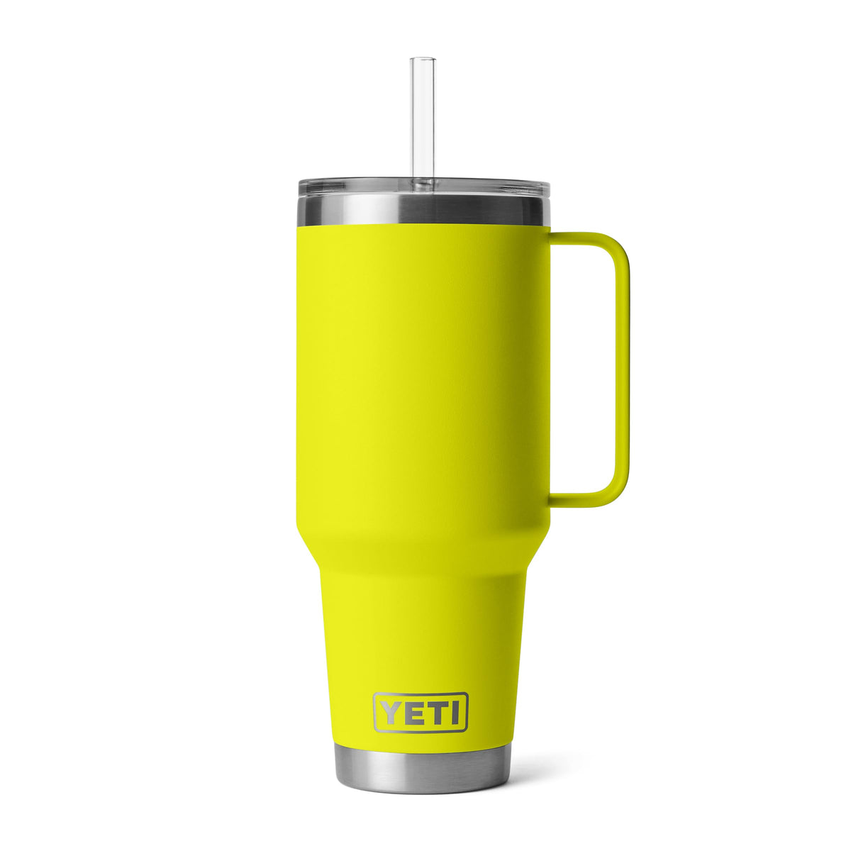 YETI Rambler 42 oz with handle in front view for easy grip.