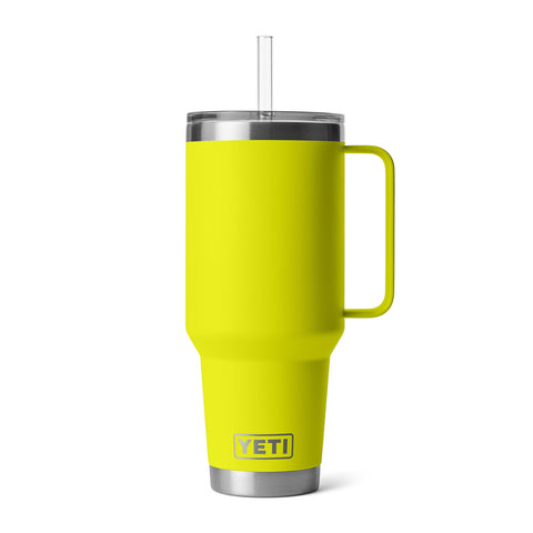 YETI Rambler 42 oz with handle in front view for easy grip.