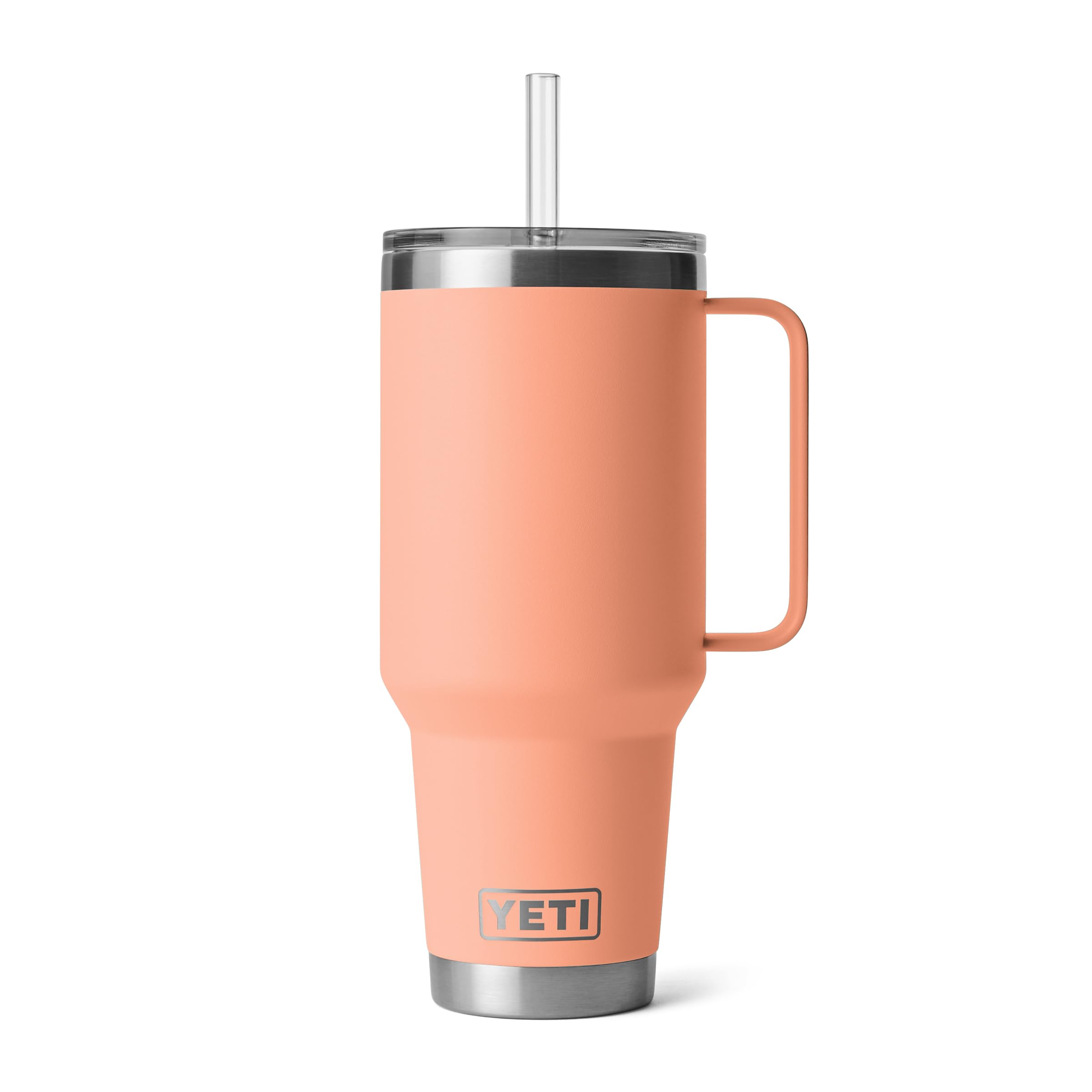 YETI Rambler 42 oz with handle and straw lid in Lowcountry Peach for on-the-go hydration.