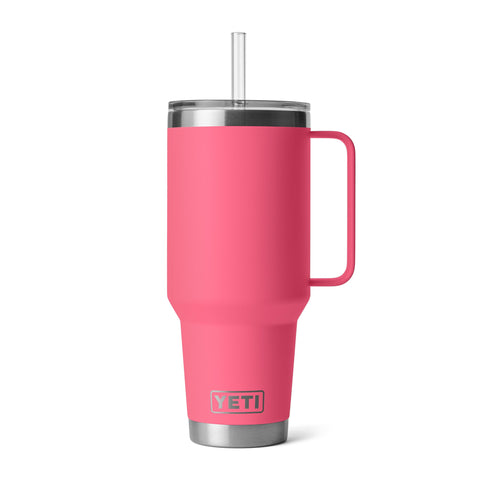 YETI Rambler 42 oz tumbler with handle keeps drinks cold on the go.