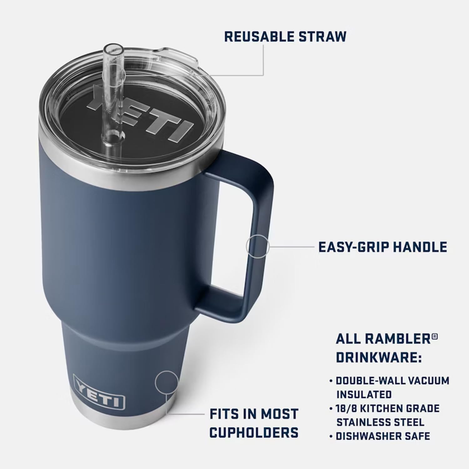 YETI Rambler 42 oz with stainless-steel body, durable and dent-resistant