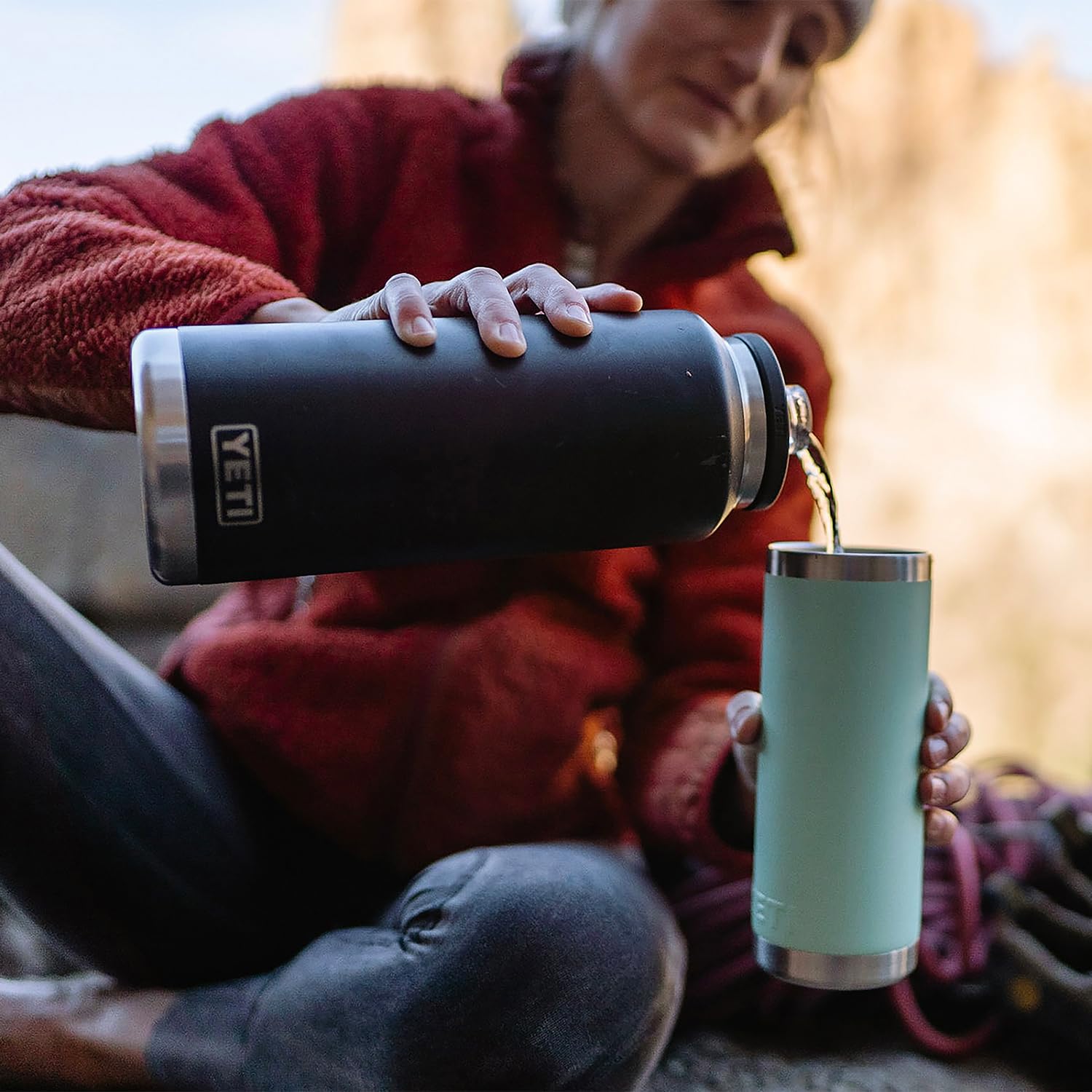 Close-up of Chug Cap on YETI Rambler 46 oz bottle for quick access