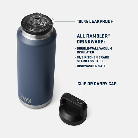 YETI Rambler 46 oz bottle with TripleHaul Handle for easy carrying on outdoor trips