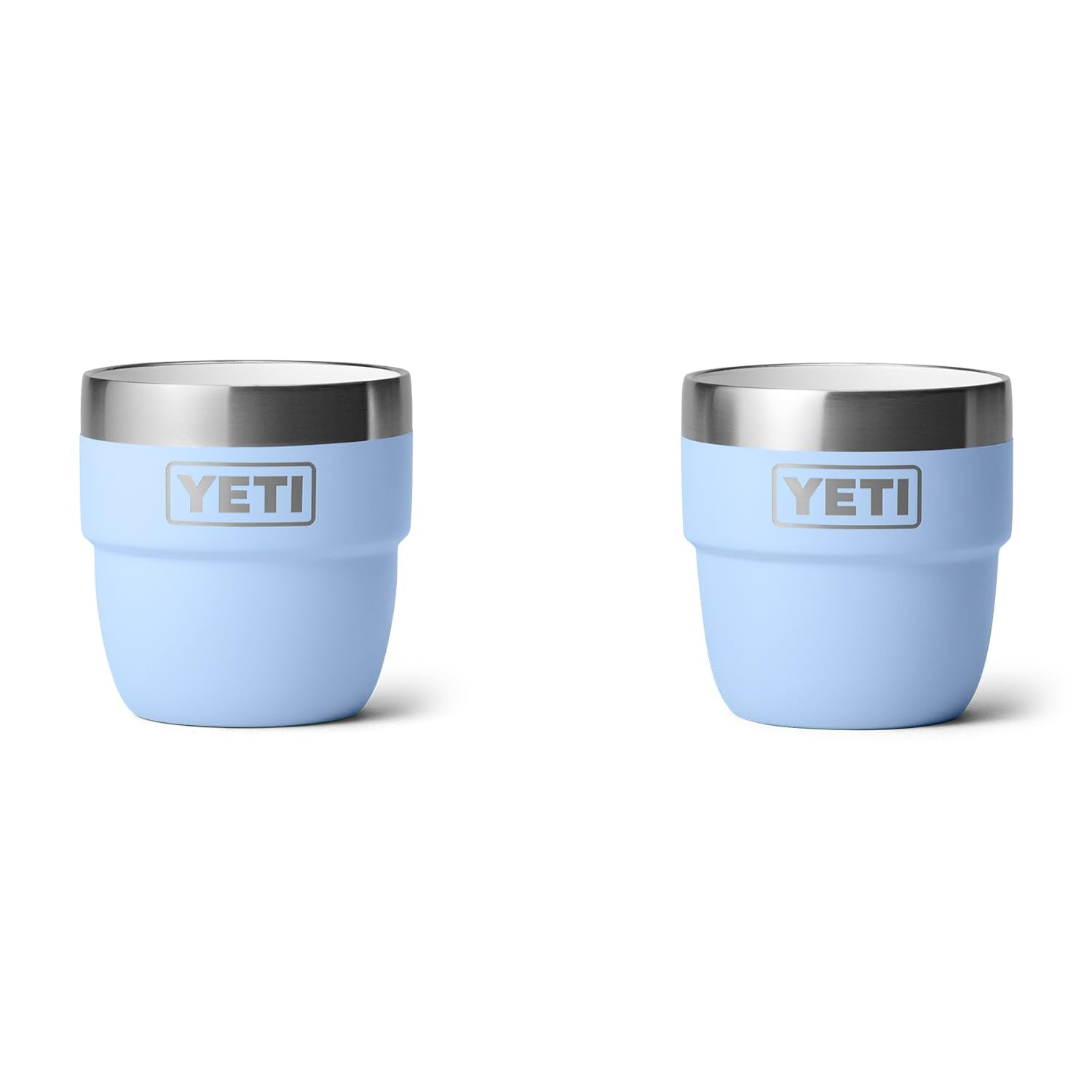 YETI Rambler 4 oz stackable cup Big Sky Blue front view for on-the-go espresso