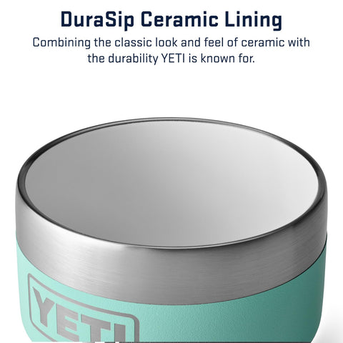 YETI Rambler 4oz stackable cup with DuraSip ceramic lining closeup and durable insulation.