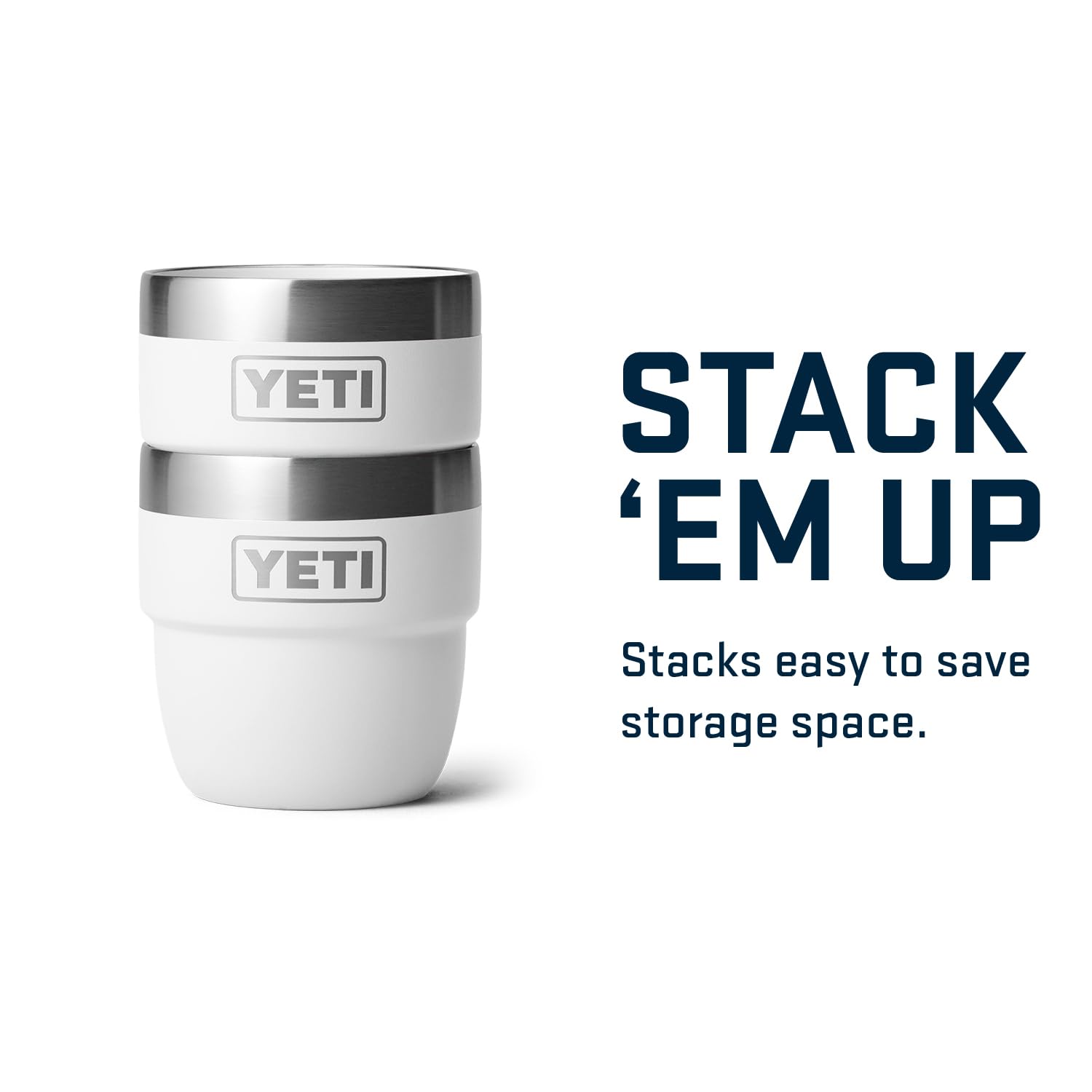 YETI Rambler 4 oz stackable cup fits most espresso machines, ideal for compact mornings.