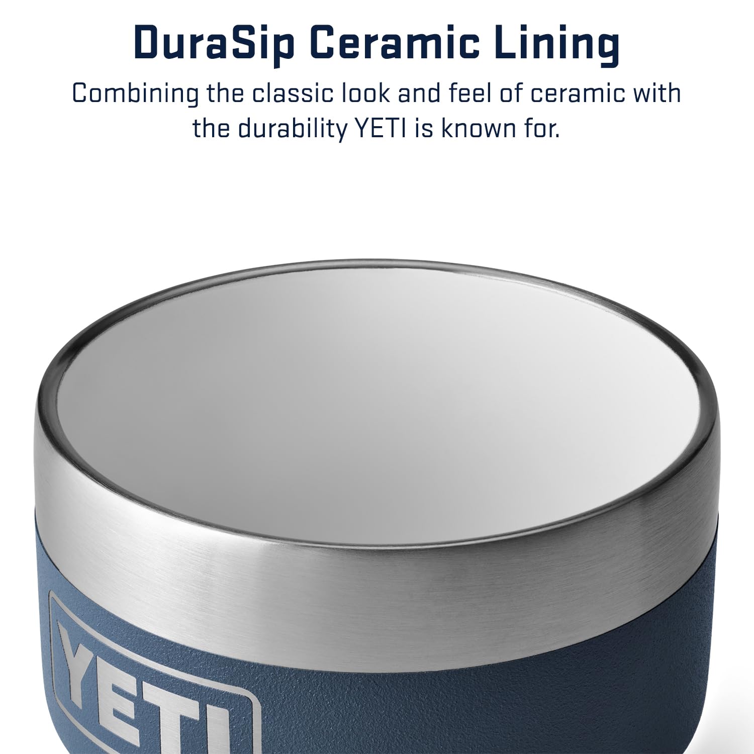 YETI Rambler 4oz Stackable Cup Navy ceramic lining detail for a ceramic feel