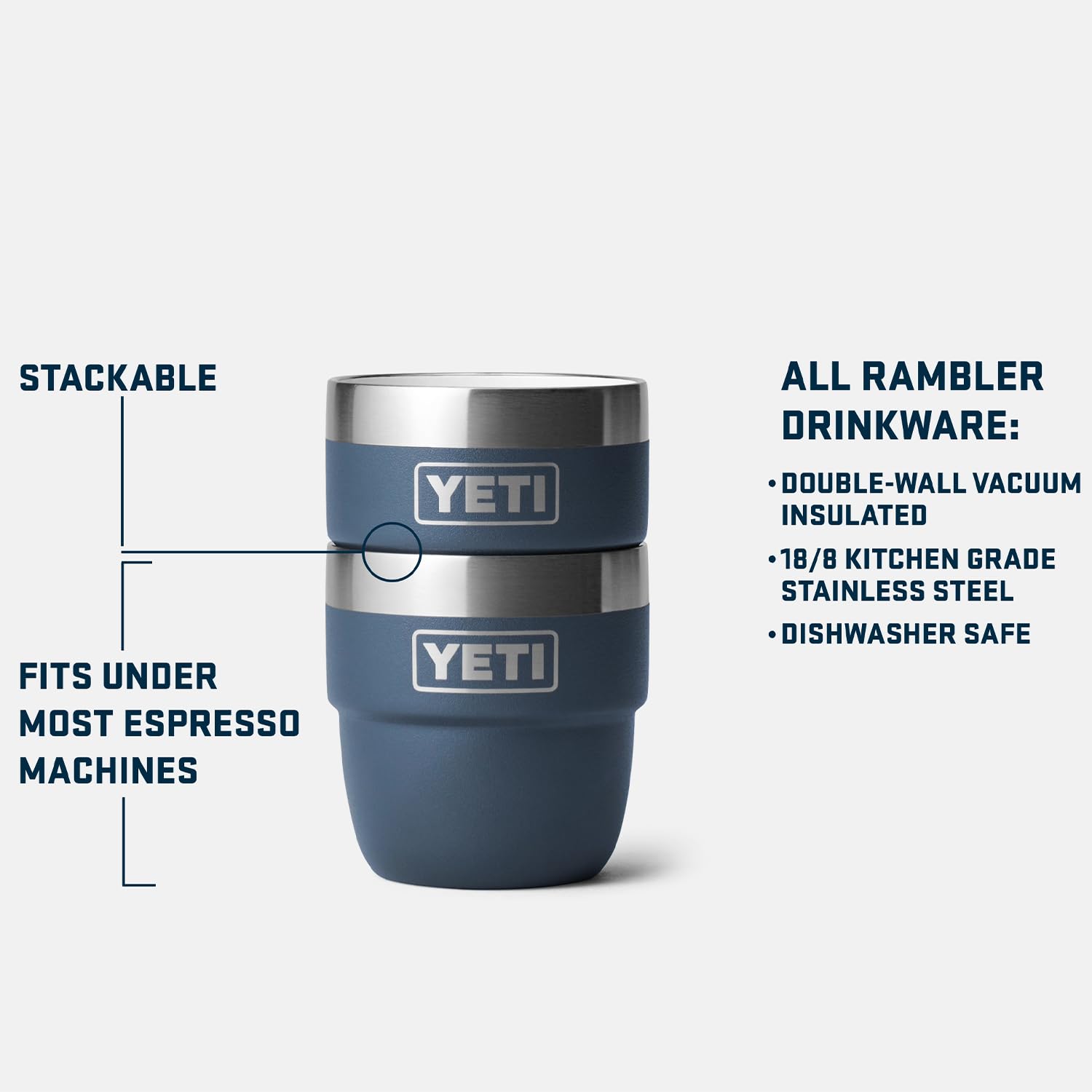 YETI Rambler 4oz Stackable Cup Navy close-up of DuraSip ceramic lining