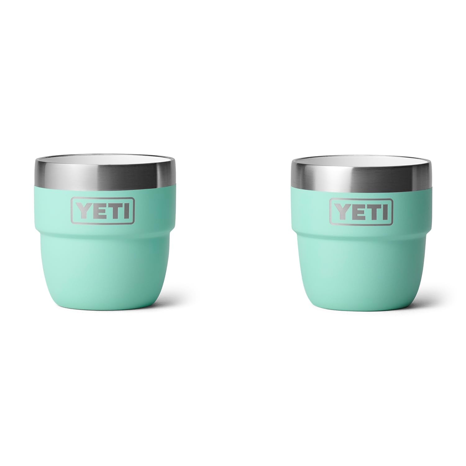 YETI Rambler 4oz stackable cup seafoam packaging shows compact travel-ready design.