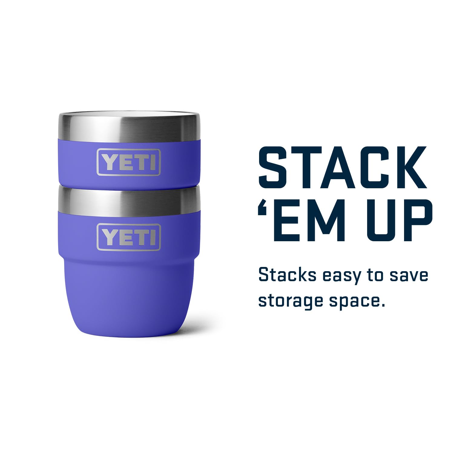 Vacuum insulated YETI Rambler 4 oz cup keeps beverages hot or cold longer.