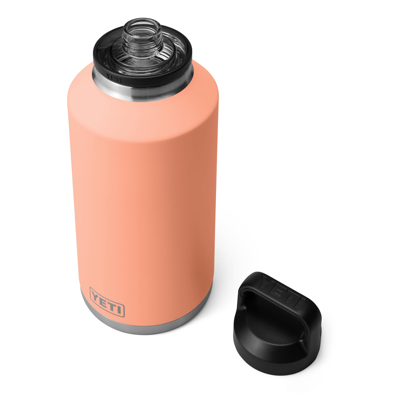 YETI Rambler 64 oz bottle, chug-cap close-up, enables quick sips on the go during outdoor adventures.