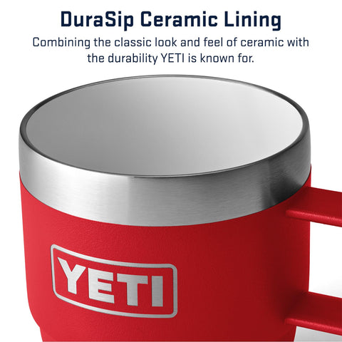YETI Rambler 6 oz Stackable Mug with DuraSip lining blends ceramic feel with durability.
