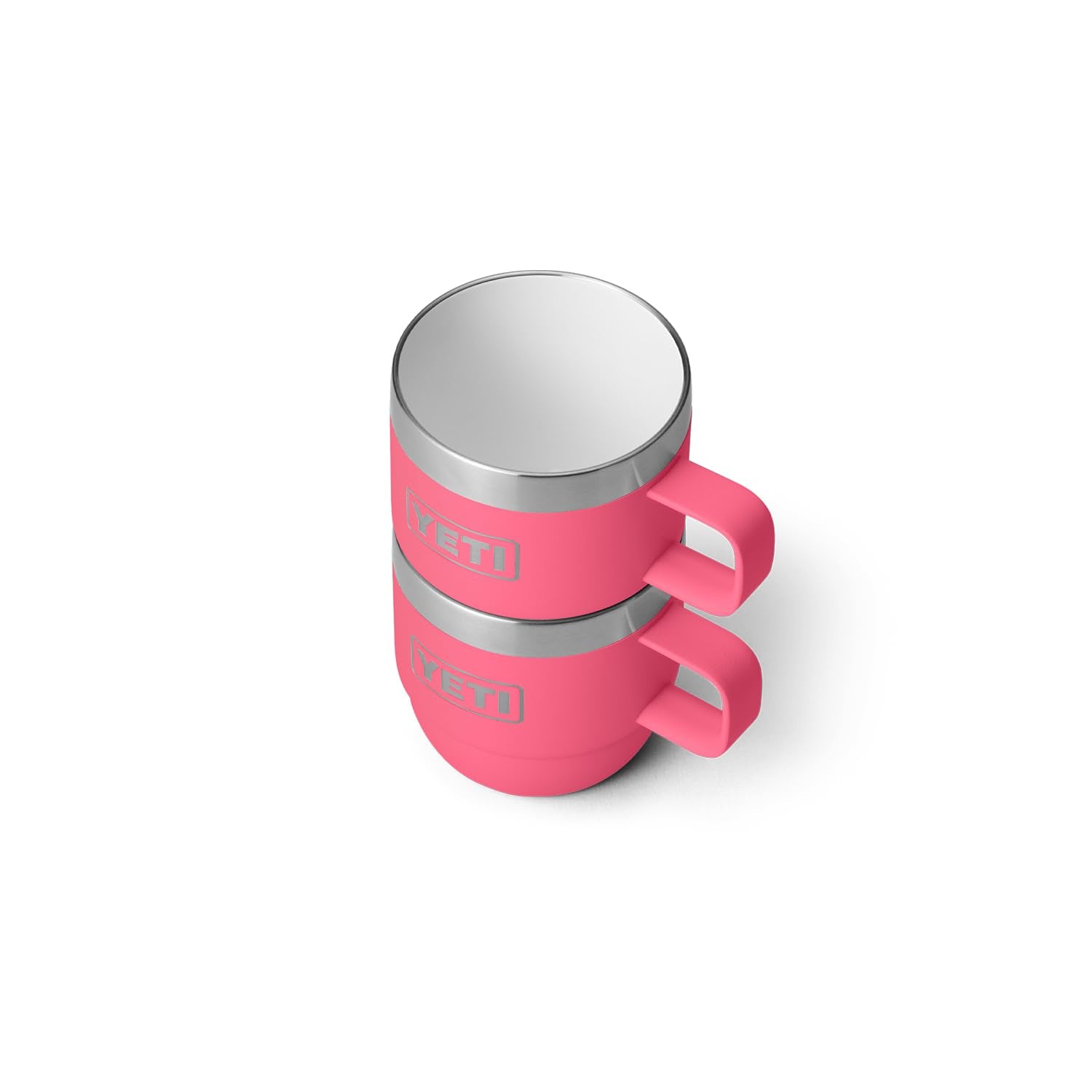 YETI Rambler 6oz Stackable Mug camping-use scenario with desert-tinted pink finish.