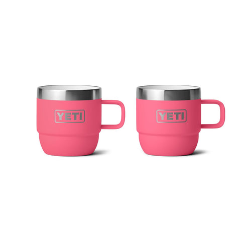 YETI Rambler 6oz Stackable Mug outer-side in tropical pink, ideal for on-the-go sipping.