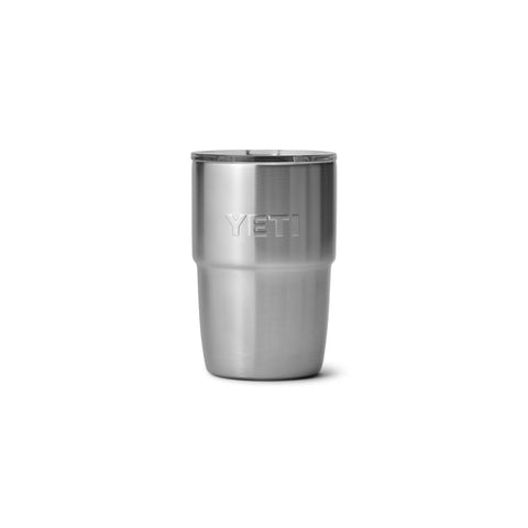 YETI Rambler 8-oz mug with lid illustrating stackable design for compact storage and travel.