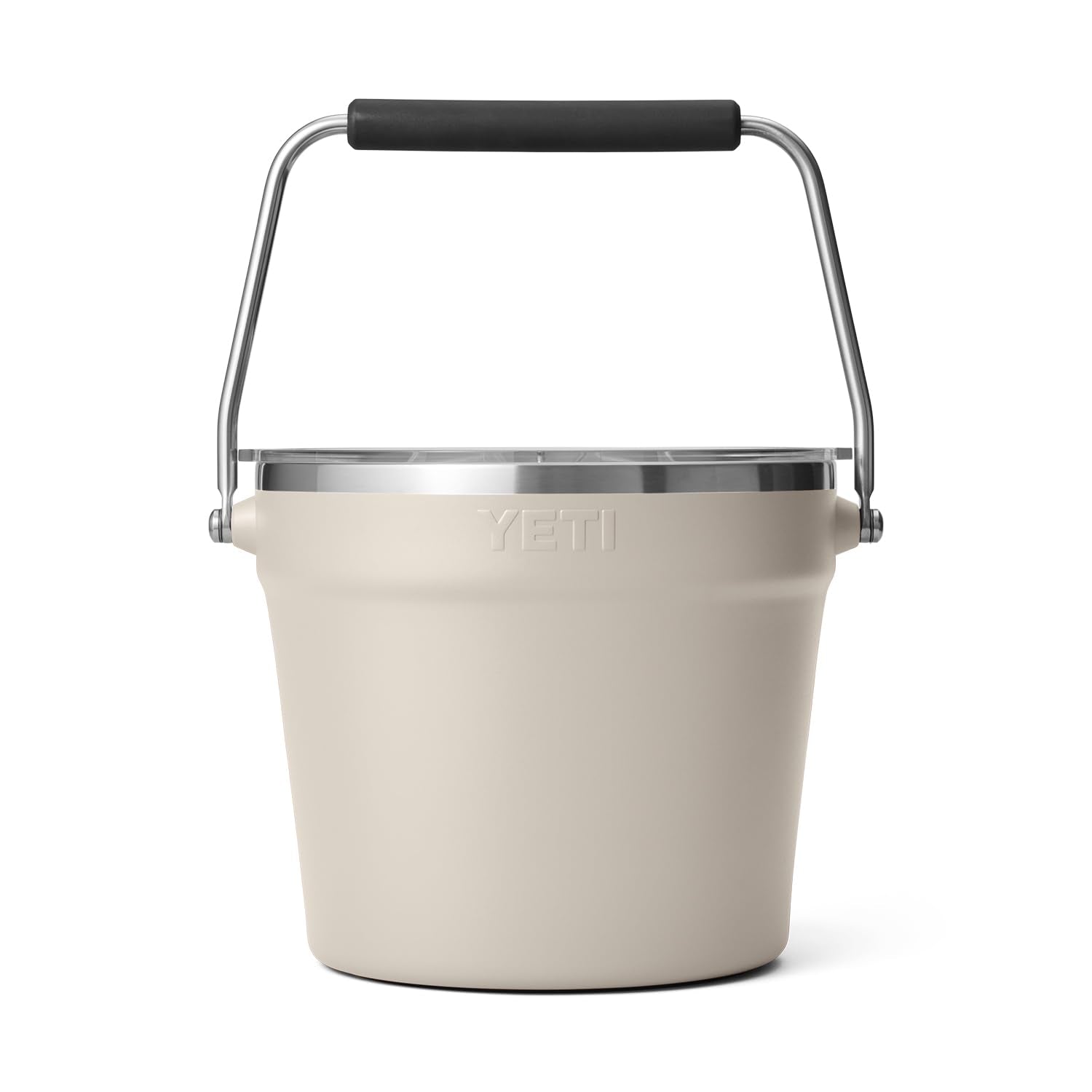 YETI Rambler Beverage Bucket double-wall insulation helps ice stay longer.
