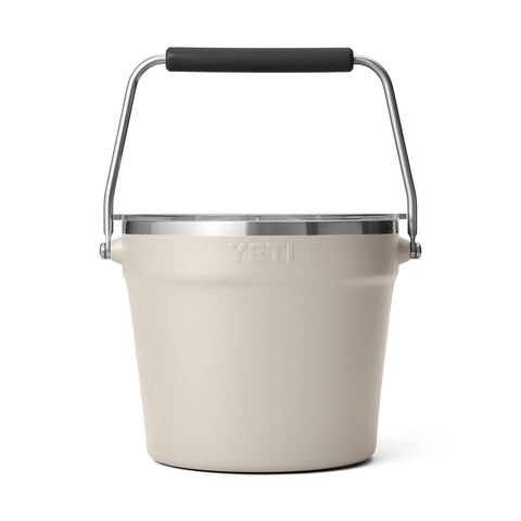 YETI Rambler Beverage Bucket double-wall insulation helps ice stay longer.