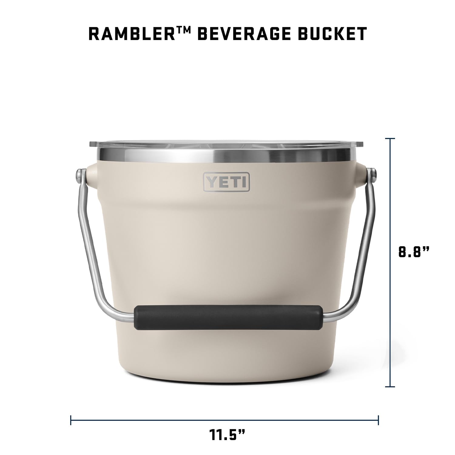 YETI Rambler Beverage Bucket with rotating handle for a secure carry.