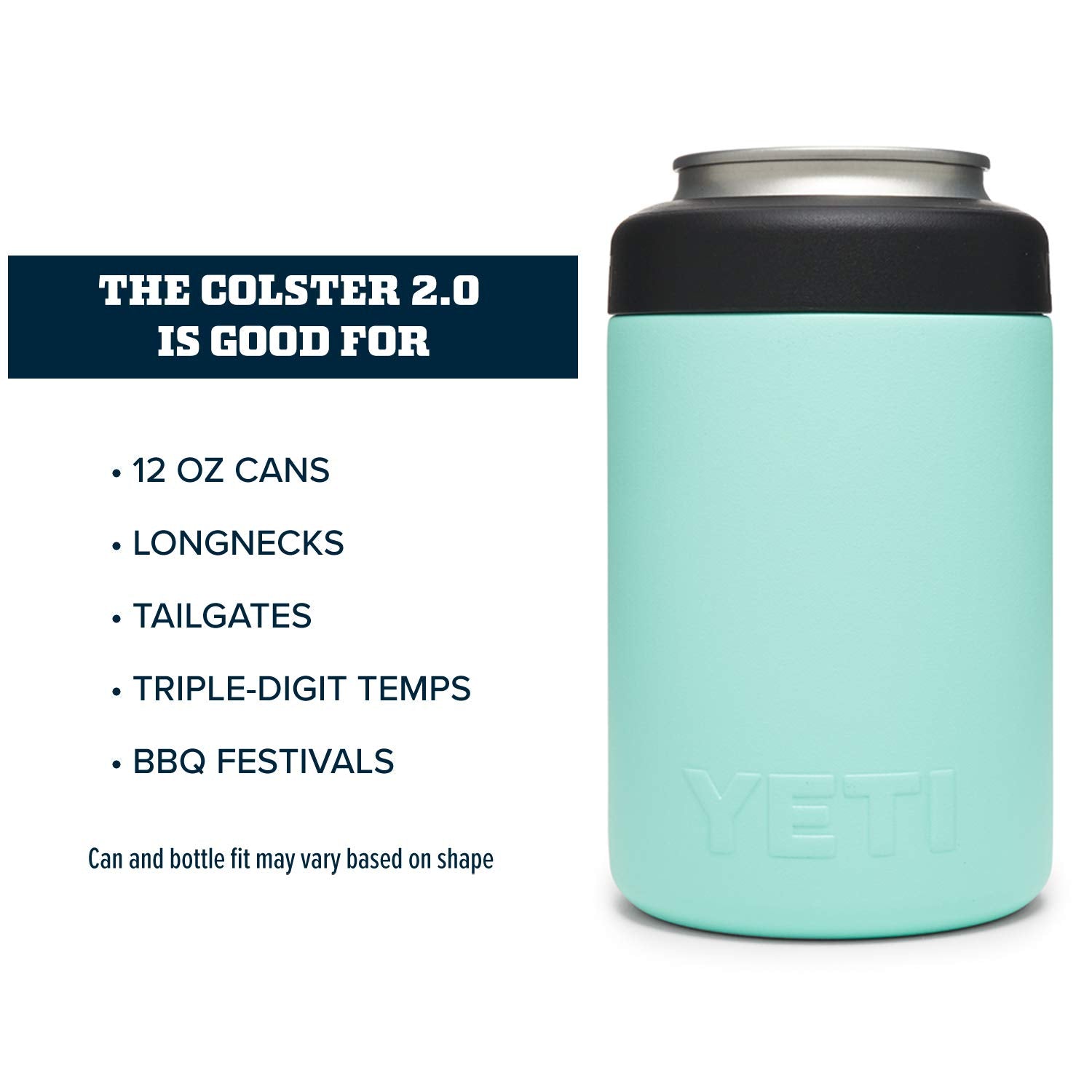 YETI Rambler Colster Seafoam Duracoat finish resists cracking and chipping