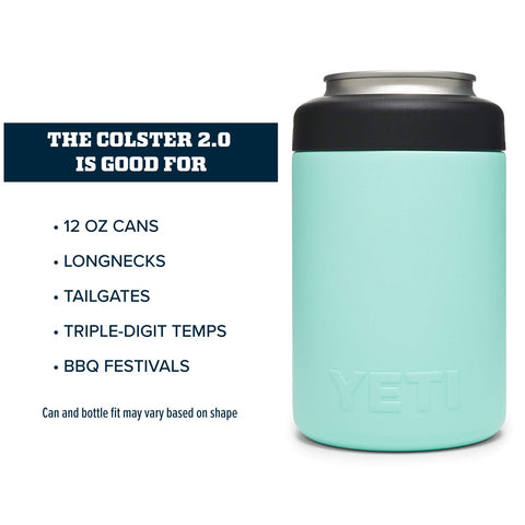 YETI Rambler Colster Seafoam Duracoat finish resists cracking and chipping