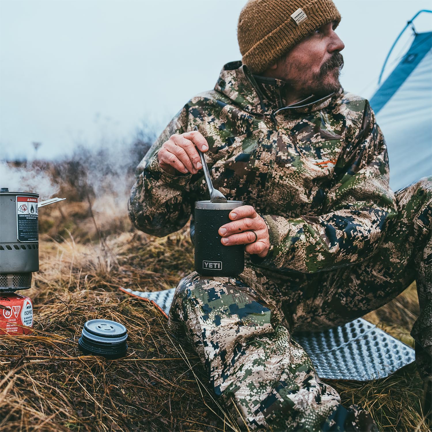 YETI Rambler double-wall vacuum insulation keeps food hot or cold.
