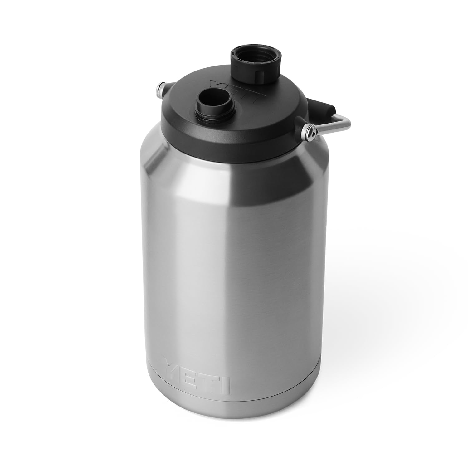YETI Rambler Gallon Jug 2.0 front view shows rugged stainless steel and large capacity.