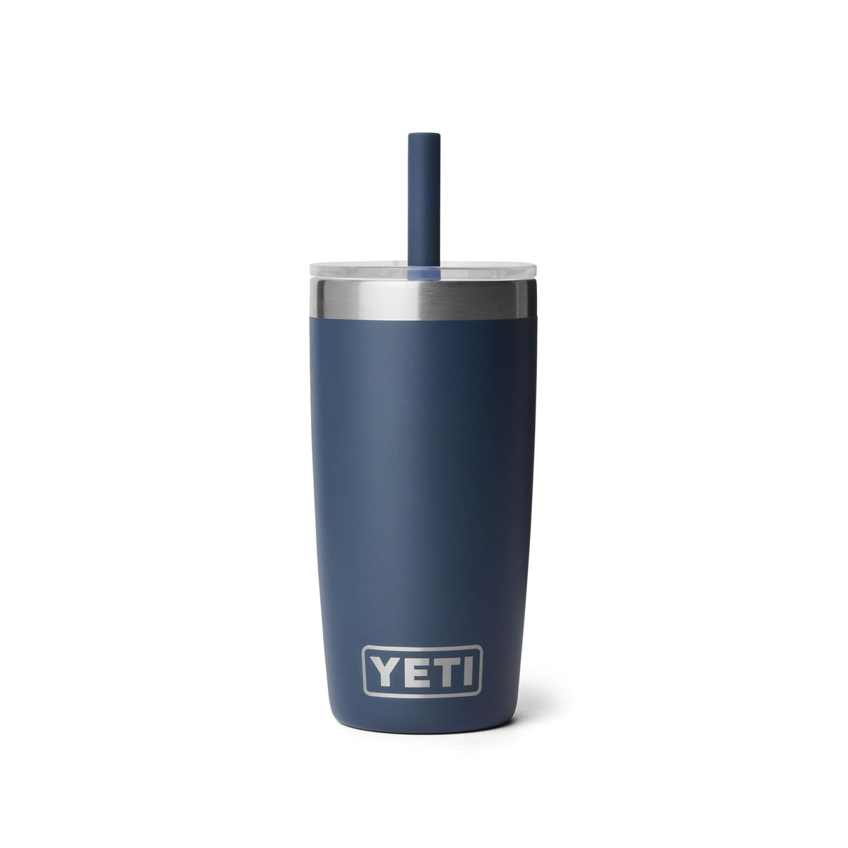 YETI Rambler Jr 10oz navy side view showcases rugged durability for active kids.