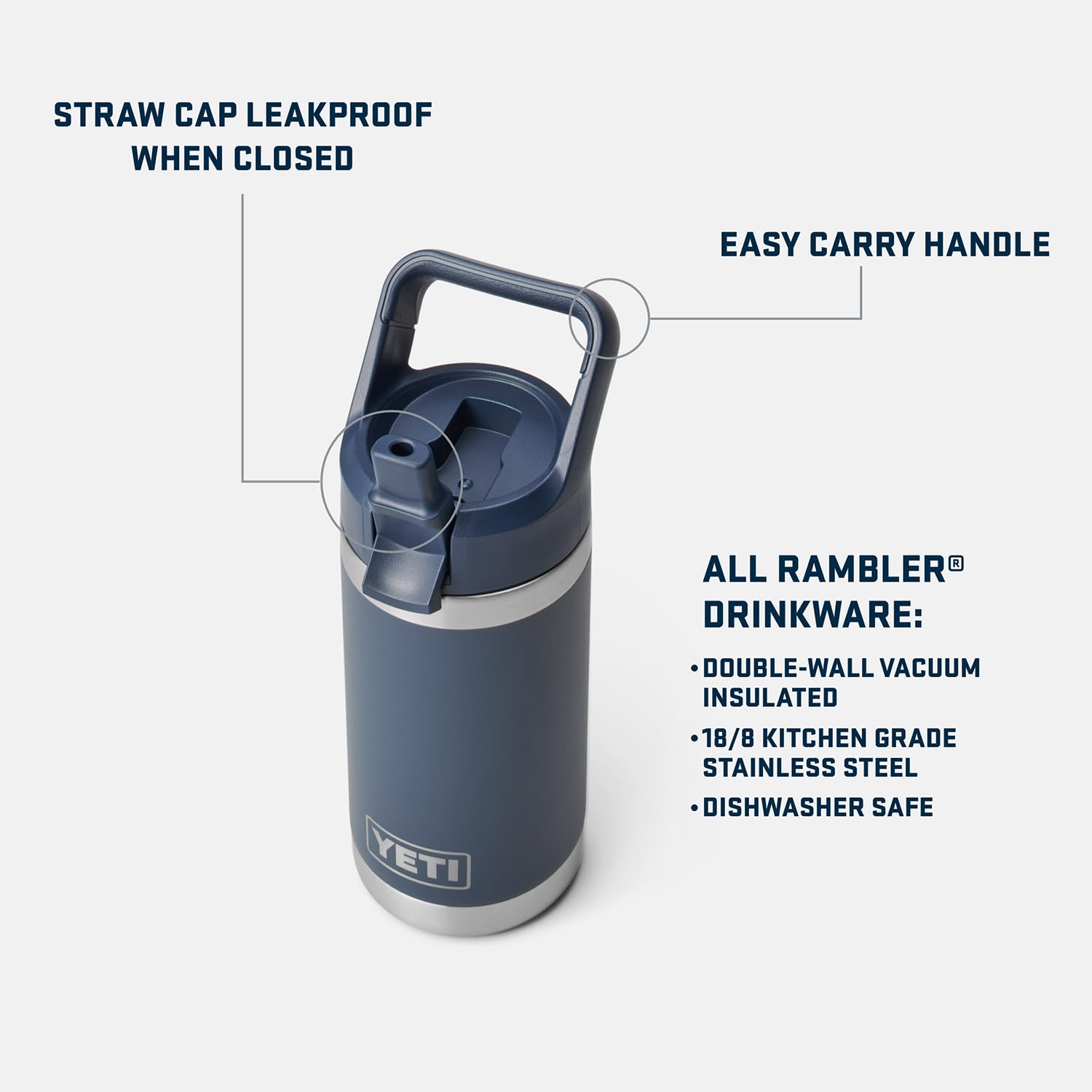YETI Rambler Jr bottle made of 18/8 stainless steel for durability