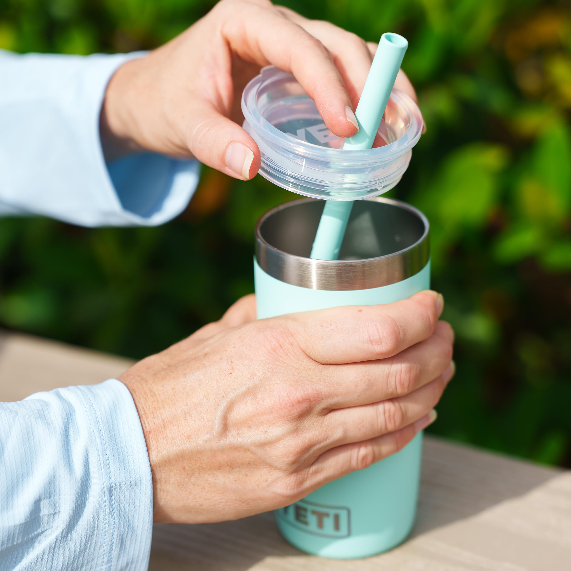 YETI Rambler Jr double-wall insulation keeps drinks cold during busy school days.