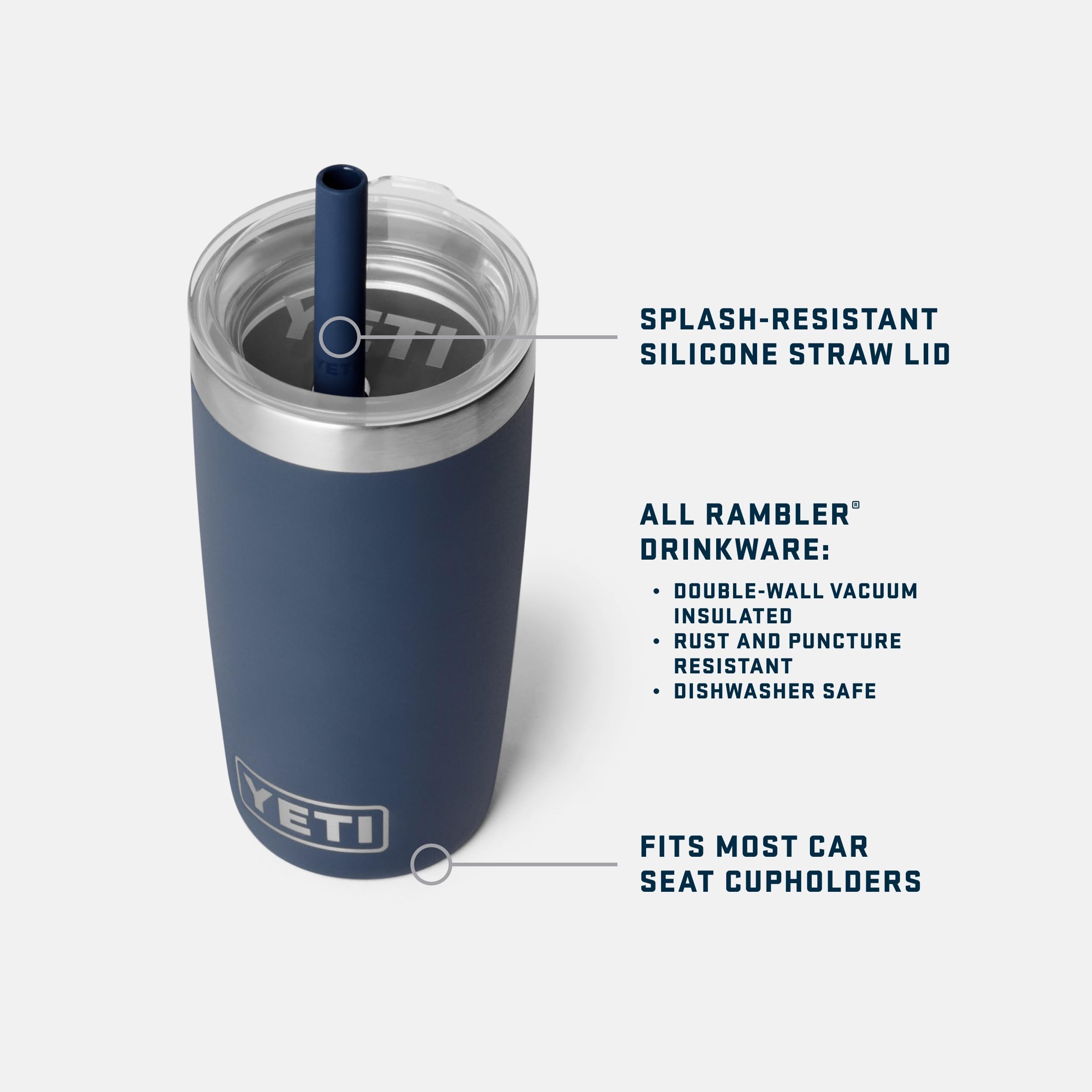 YETI Rambler Jr silicone straw lid closeup highlights spill-resistant sipping for restless learners.